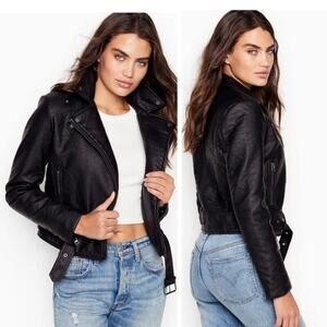 Victoria’s Secret Faux Leather Pebbled Motorcycle Moto Jacket Black Women Size L